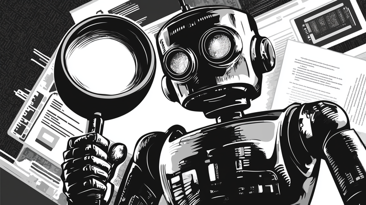 Image of robot using AI to search for information, representing the shift from traditional SEO to AI enabled search. 